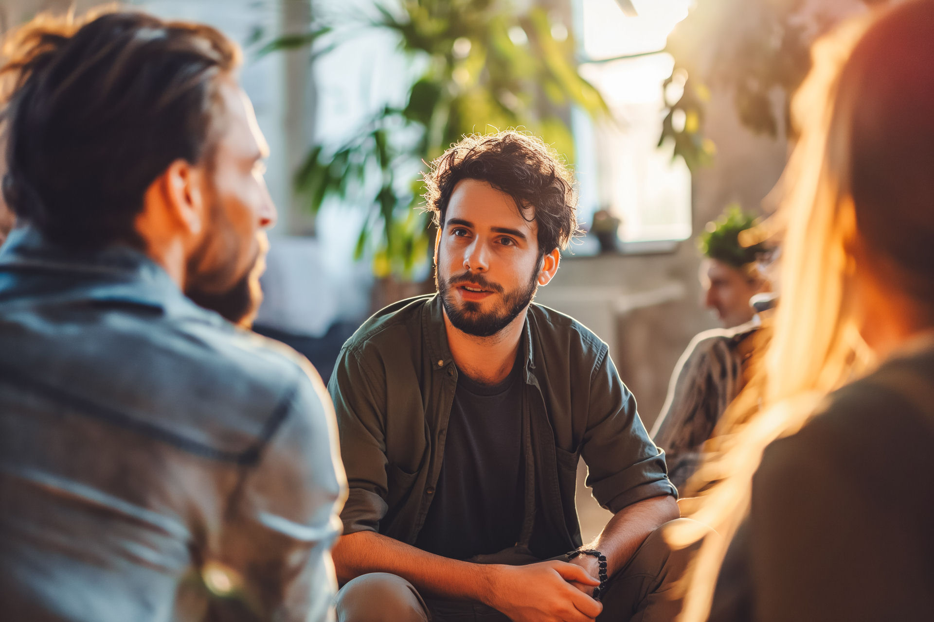 Man receiving insight at cognitive behavioral therapy group for addiction